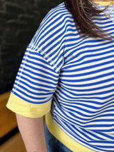 Royal Blue Striped Top with Yellow Trim