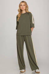 Olive Contrast Scuba Pants