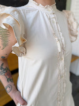 Ivory Button Down Ruffle Detail Dress