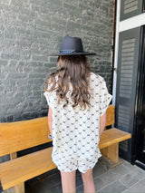 White Cotton set with Black Bow pattern