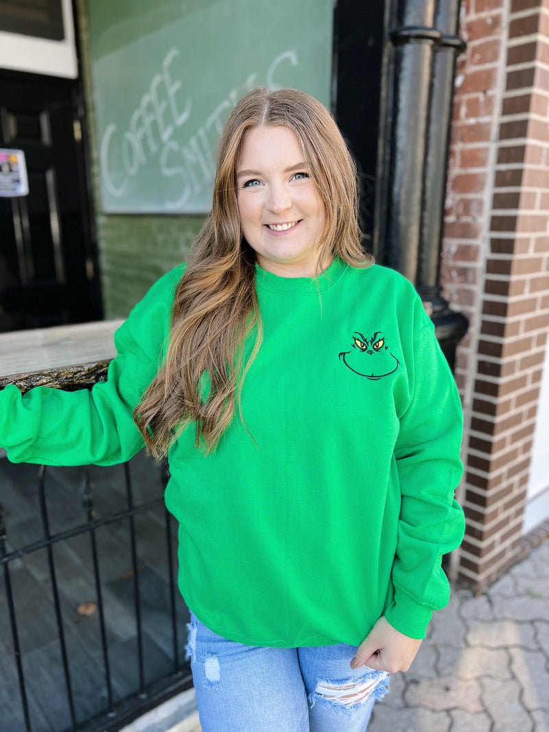 Embroidered Grinch Crewneck