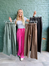 Acid Wash Fleece Pintuck Wide Leg Pants
