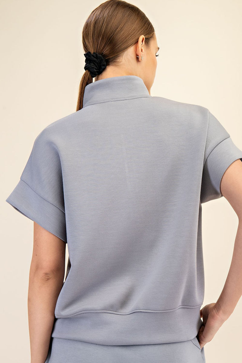 Modal Poly Span Quarter Zip Short Sleeve Top