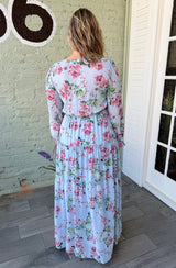 Blue Floral V-Neck Maxi Dress