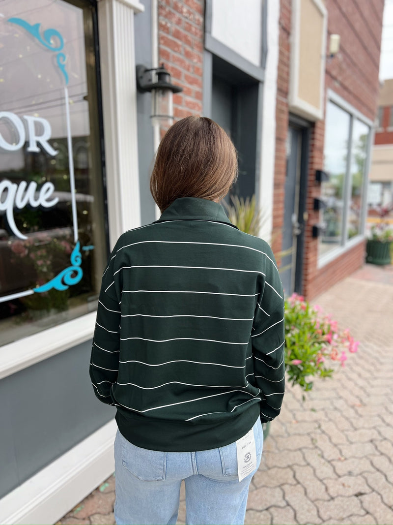 Stripe Quarter Zip Mock Neck Pullover