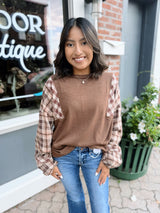 Soft Plaid Contrast Sleeve Top