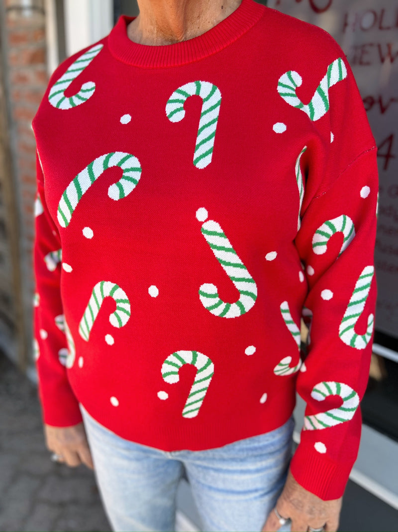 Candy Cane Long Sleeve Sweater