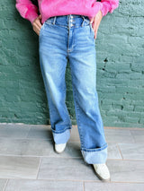 Caroline's High Rise Wide Leg Cuffed Hem Jeans