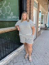 Curvy Ivory Top with Black Stripes