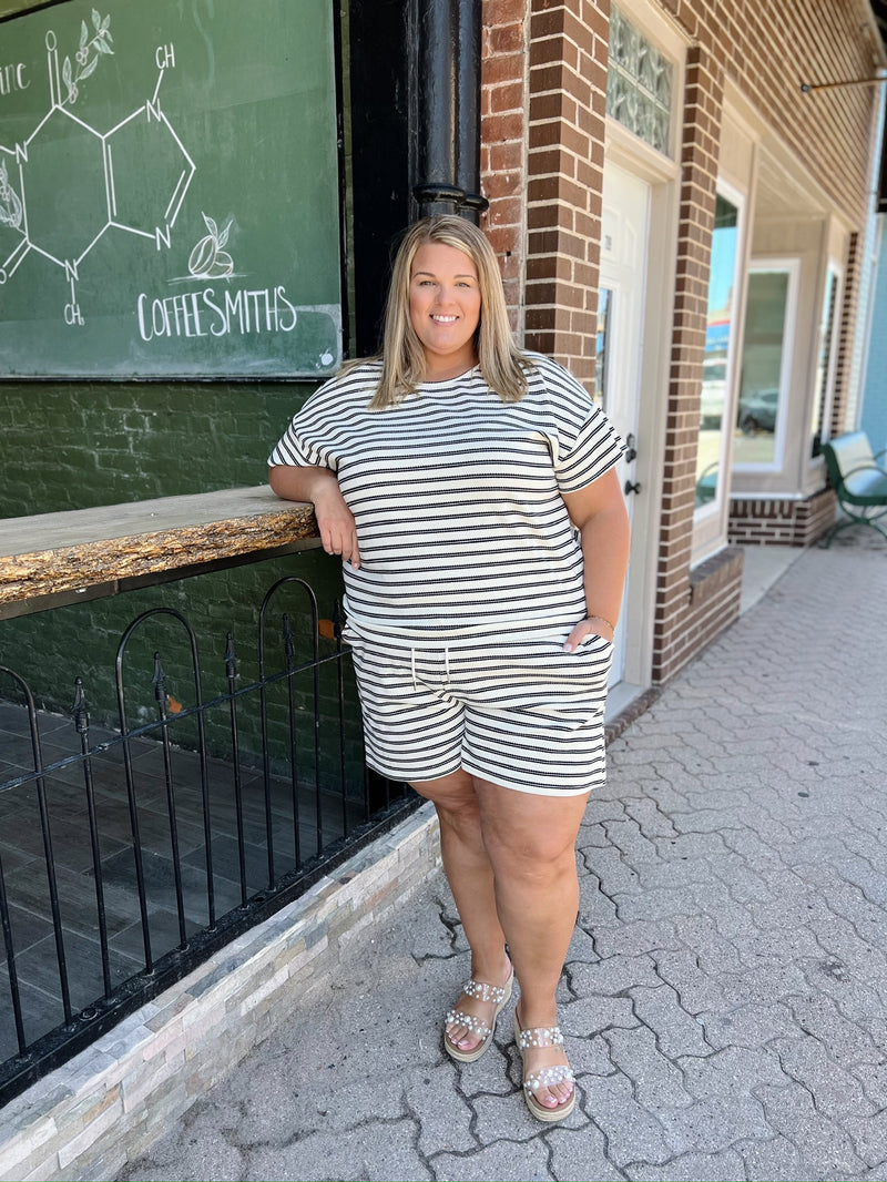 Curvy Ivory Top with Black Stripes