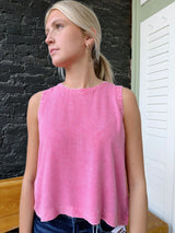 Pink Washed Button Back Sleeveless Top