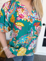 Paisley Print V Neck Top