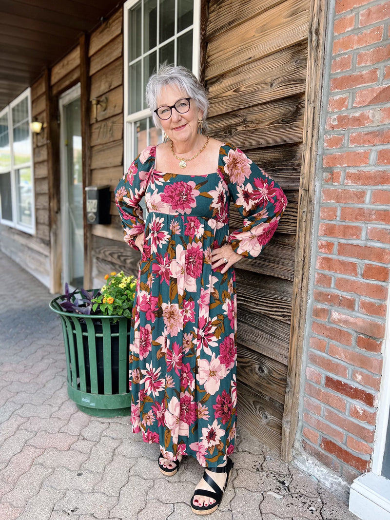 Hunter Green Floral Maxi Dress