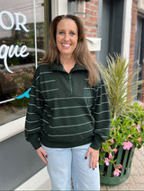 Stripe Quarter Zip Mock Neck Pullover
