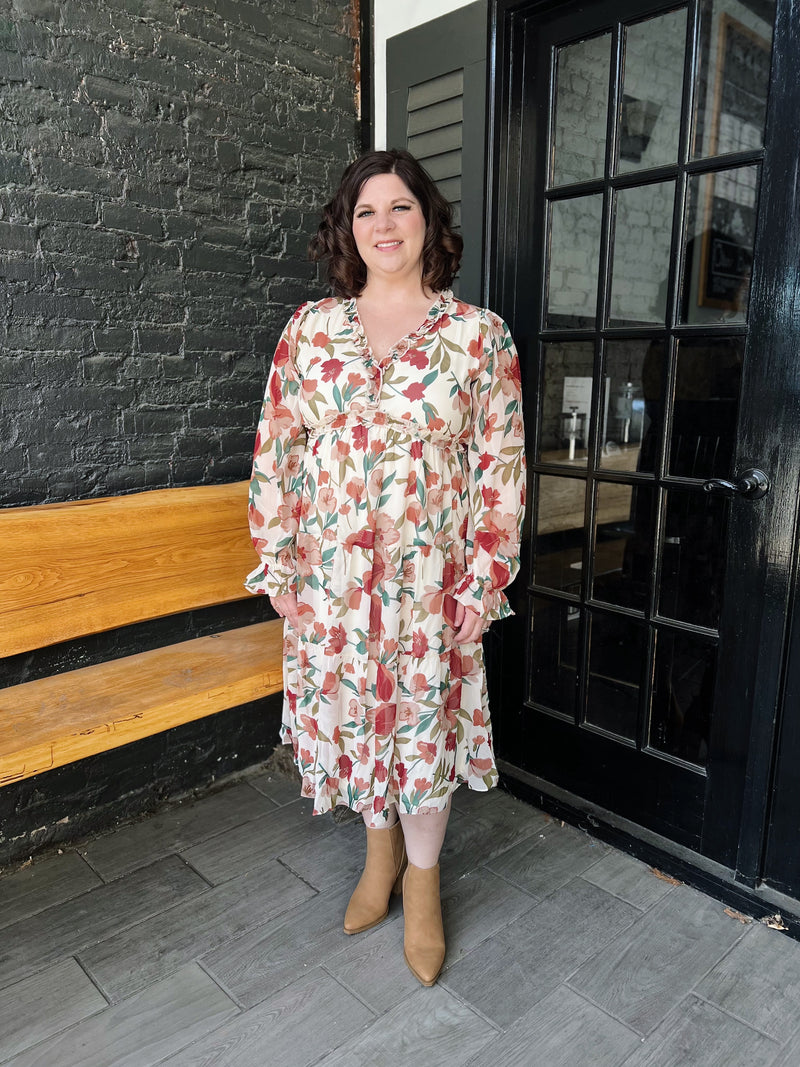 Ivory Floral Tiered Dress