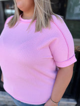 Curvy Corded Ribbed Cuff Sleeve Top