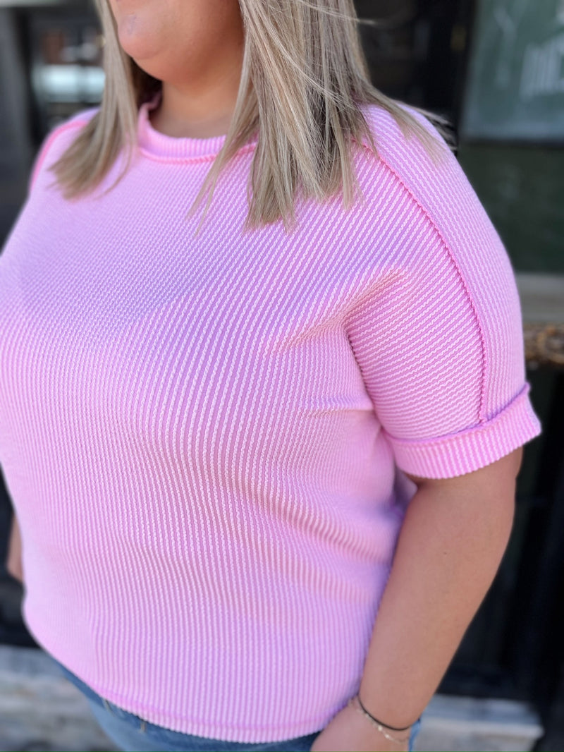Curvy Corded Ribbed Cuff Sleeve Top