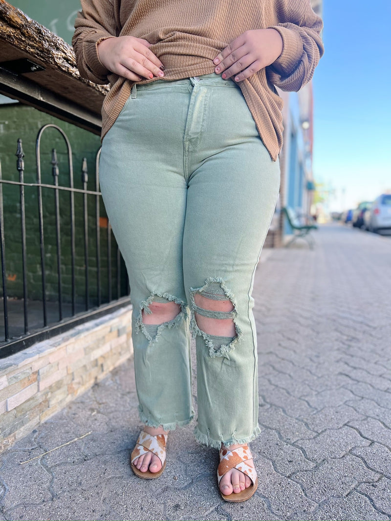Curvy Abbi's Olive Cropped Jeans