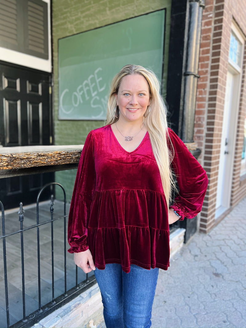 Burgundy Velvet Tiered Top