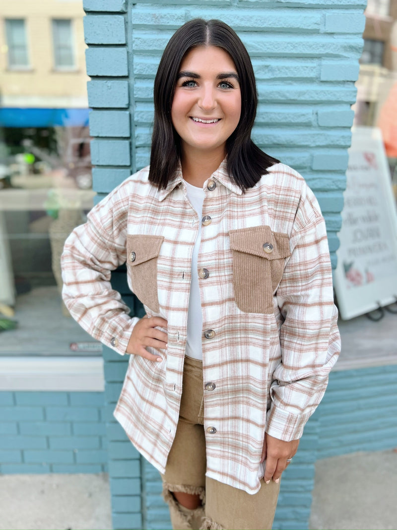 Plaid Corduroy Contrast Shacket