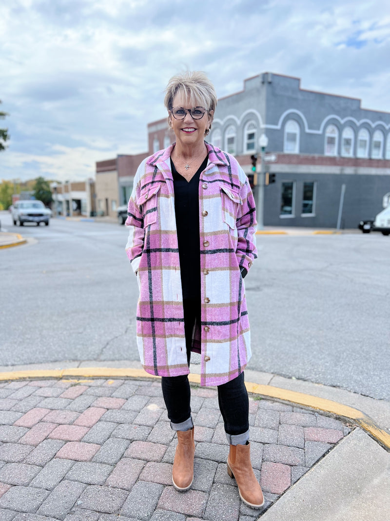 Pink Plaid Long Shacket