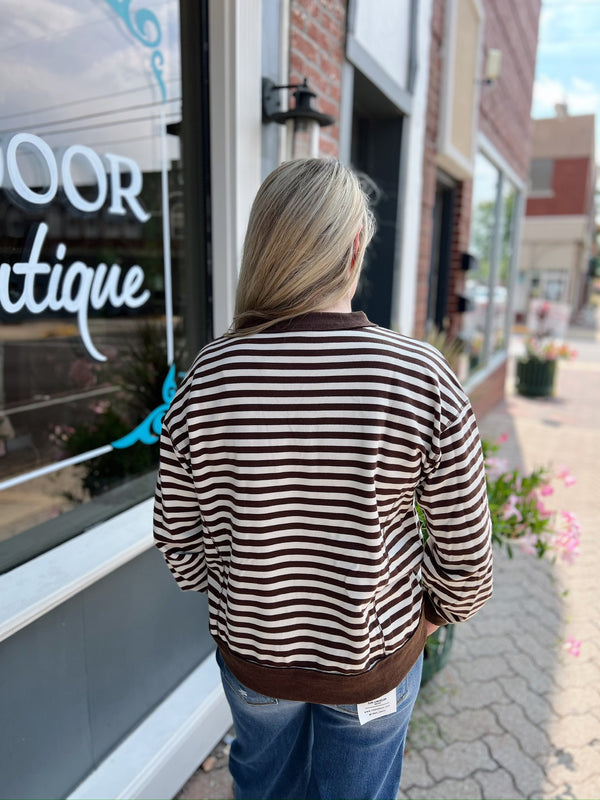 Brown Striped Long Sleeve Crewneck