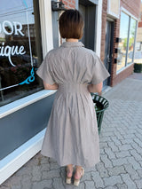 Brown Striped Pleated Maxi Dress