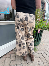 Taupe Dark Floral Pants With Pockets
