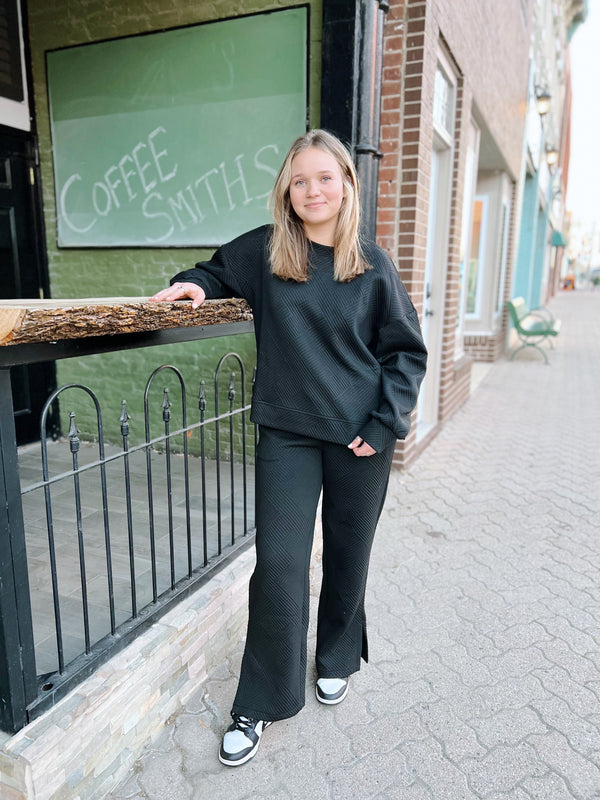 Black Textured Lounge Pants