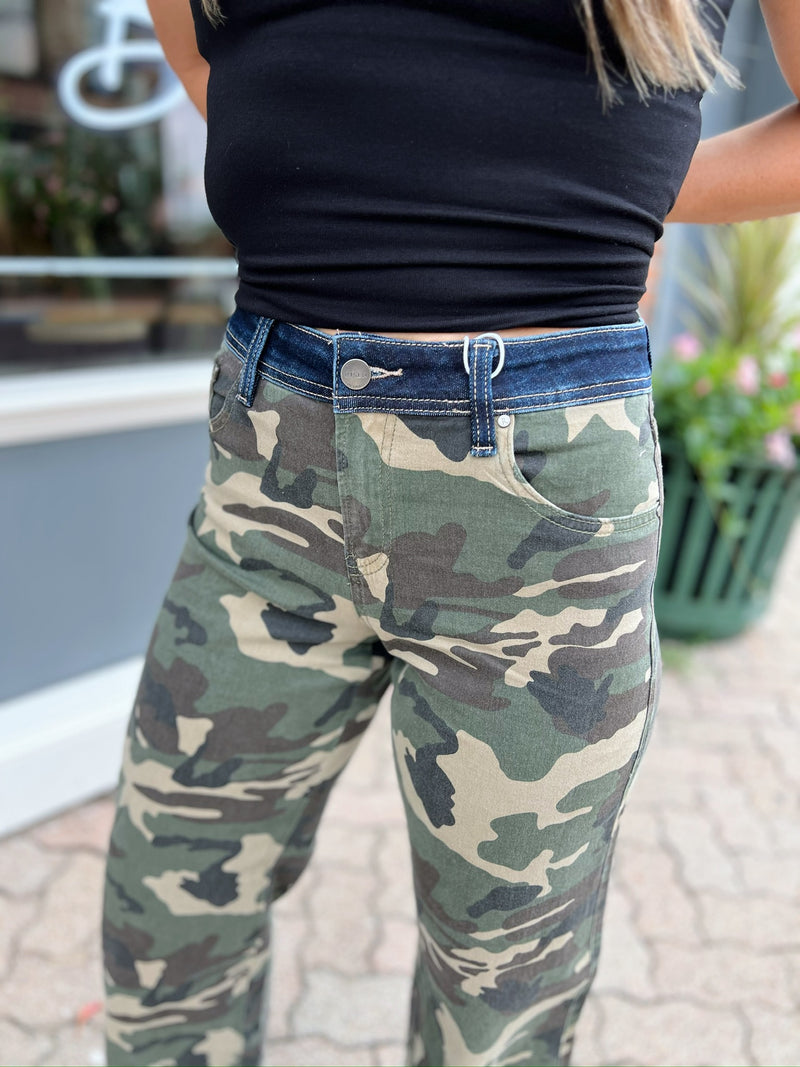 Emily's Camo Mid Rise Wide Straight Leg Jeans
