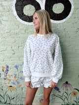 Ivory and Blue Floral and Bow Short Set