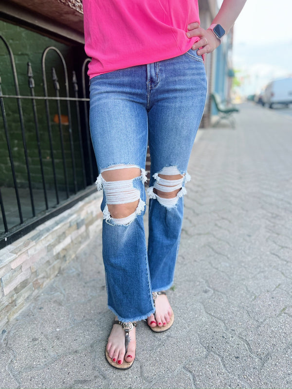 Brinley's Mid Rise Cropped Flare Jeans
