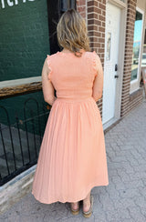 Sweetheart Smocked Mock Button Dress