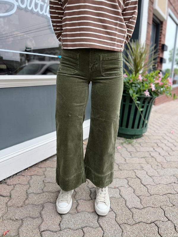 Frankie's Olive High Rise Corduroy Crop Pants