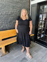 Curvy Tiered V-Neck Cap Sleeve Midi Dress