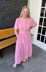 Half Sleeve Elastic Waist Midi Dress