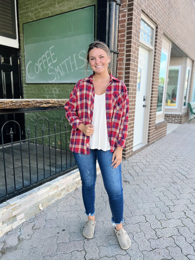 Navy/Burgundy Mix Plaid Flannel