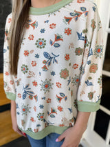 Sage Floral Waffle Knit Short Sleeve Top