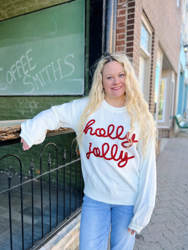 Ivory Holly Jolly Tinsel Sweater