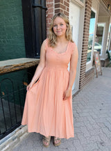 Sweetheart Smocked Mock Button Dress