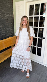 White Short Puff Sleeve Scalloped Lace Top