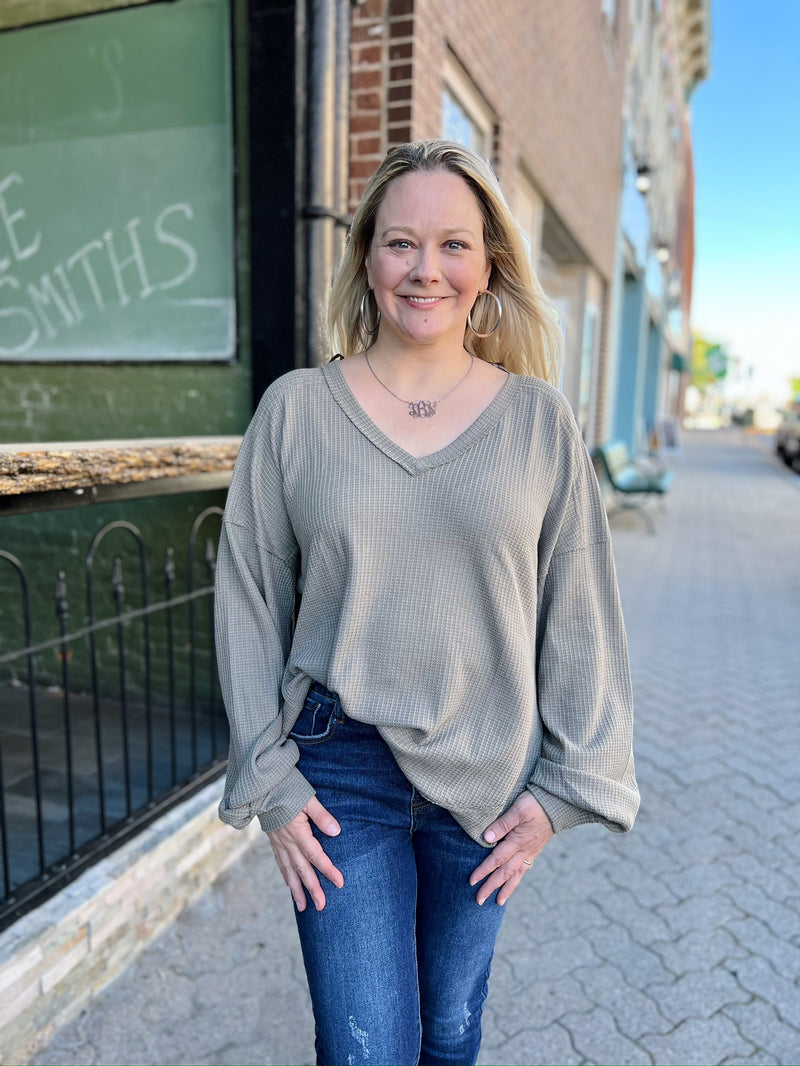 Basic Waffleknit V-Neck Top