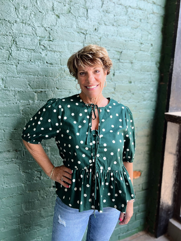 Green Polka Dot Puff Sleeve Top