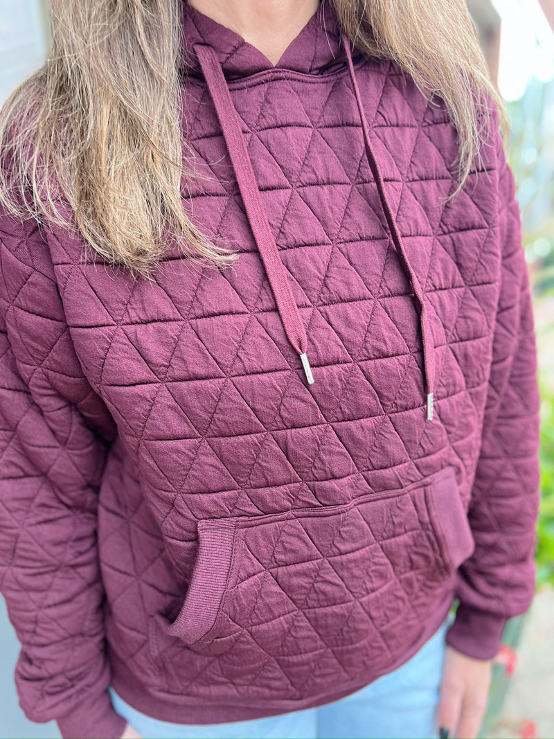 Maroon Quilted Hooded Top
