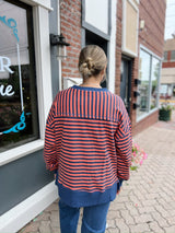 Striped Terry Cloth Side Slit Crewneck