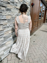 Plaid Smocked Ruffle Strap Midi Dress