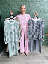 Raised Rib Striped Pullover and Pants Set