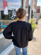 Black Pleated Long Sleeve Top