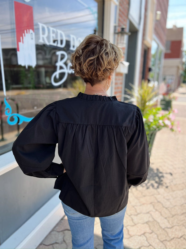 Black Pleated Long Sleeve Top