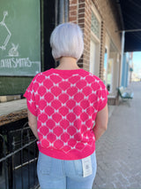 Pink Plaid Sweater with Bow Detailing